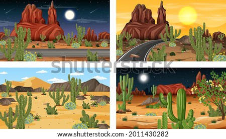 Different scenes with desert forest landscape illustration