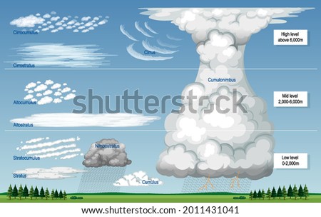 The different types of clouds with names and sky levels illustration