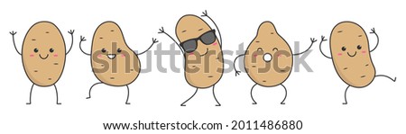 Character cartoon potato dancing face smiling happy emotions icon logo vector illustration. Royalty-Free Stock Photo #2011486880
