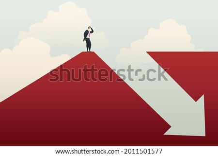 Businessman stand on each side down arrow graph profit loss, crises and financial losses in the trading market. illustration vector
