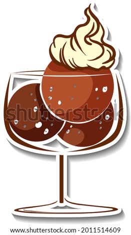 Chocolate ice-creame with whipped cream in the glass bowl sticker illustration