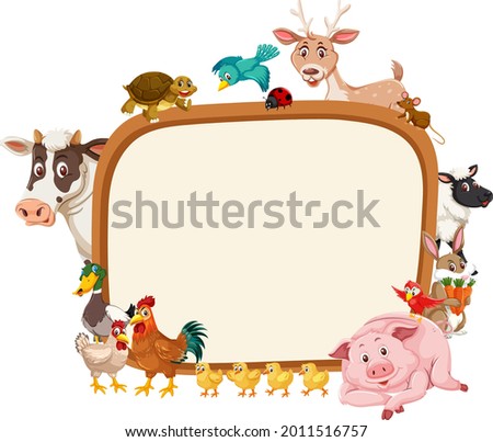 Empty banner with various farm animals illustration