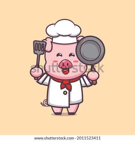 Cute chef pig character illustration. Vector isolated flat illustration for poster, brochure, web, mascot, sticker, logo and icon.