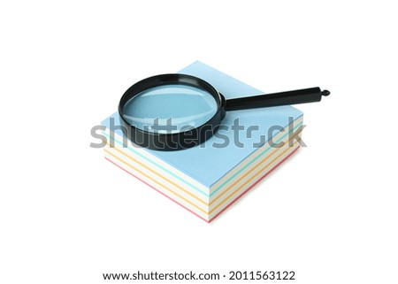 Magnifier and stickers isolated on white background