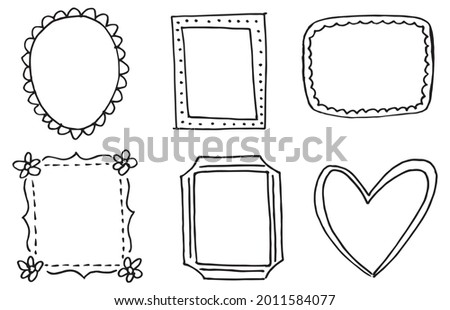 hand drawn Set of black and white doodle rectangle frames