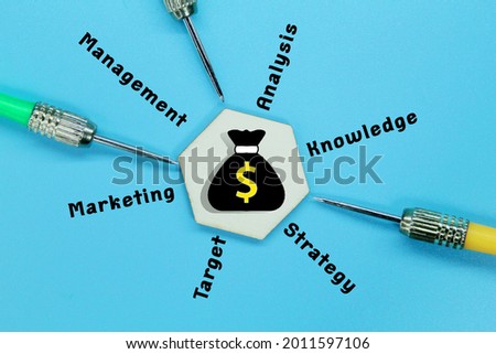 hexagons, arrows, money icons with words for success