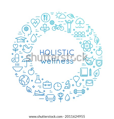 Holistic Wellness Line Round Illustration. Health, Lifestyle and Healthcare Approach Concept. Vector Design Royalty-Free Stock Photo #2011624955