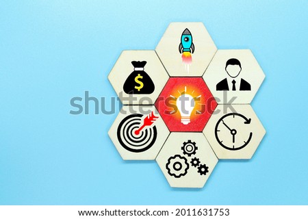 hexagon, with targeted business icons and the concept of success