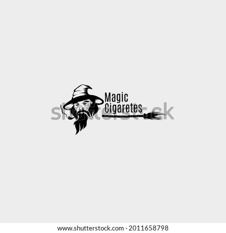 vector illustration of a witch's logo silhouette with a smoking pipe in her mouth
