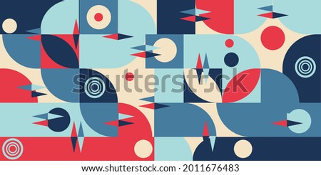 Geometric minimalist artwork poster with simple shapes and images. Abstract vector pattern design in Scandinavian style for web banner, business presentation, brand pack, fabric print, wallpaper. 
