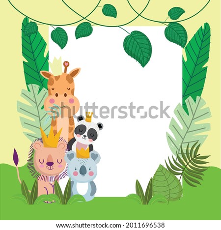 jungle foliage and animals with banner