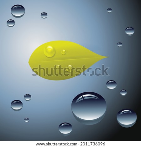 Water drops on green leaves vector illustration. Water drops background. Clip art vector.