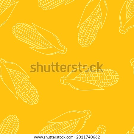 Corn or maize outline seamless pattern. Vegetable yellow background. Vector food simple illustration. Royalty-Free Stock Photo #2011740662
