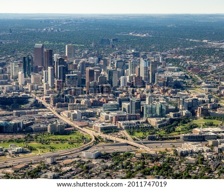 Aerial view of Denver and main roads leading into town