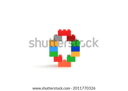 Alphabet letters O from colorful plastic brick block constructor isolated on white background. Image with Clipping path
