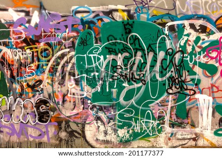 Beautiful street art graffiti. Abstract creative drawing fashion colors on the walls of the city. Urban Contemporary Culture Royalty-Free Stock Photo #201177377