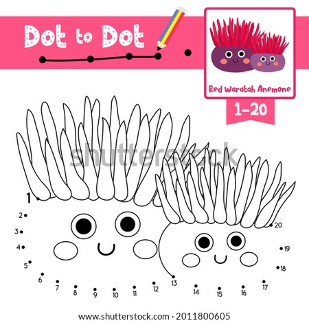 Dot to dot educational game and Coloring book of Red Waratah Anemone animals cartoon for preschool kids activity about counting number 1-20 and handwriting practice worksheet. Vector Illustration.