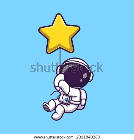 Astronaut Floating with Star Balloon Cartoon Vector Icon Illustration. Science Technology Icon Concept Isolated Premium Vector. Flat Cartoon Style Royalty-Free Stock Photo #2011840283