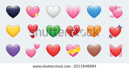 Heart Color Set Icons vector illustrations. Set of Hearts in different colors and types Royalty-Free Stock Photo #2011848884