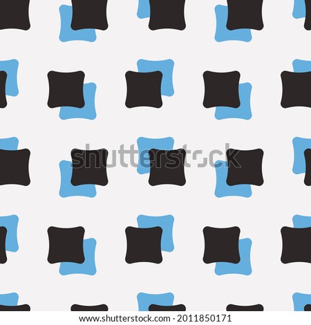 Double rounded squares. Light blue and black shapes seamless wallpaper.