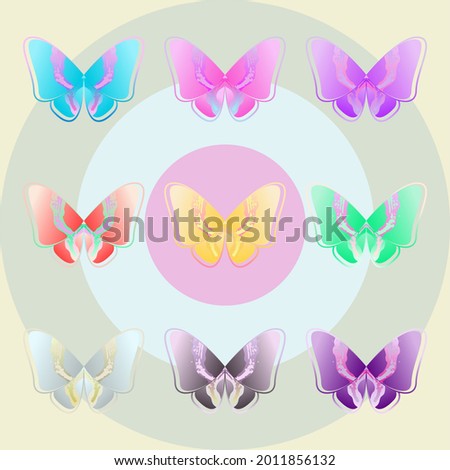 vector illustration of 6 butterflies with pastel colors