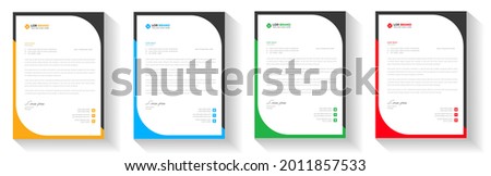 corporate modern letterhead design template with yellow, blue, green and red color. creative modern letter head design template for your project. letterhead, letter head, Business letterhead design. Royalty-Free Stock Photo #2011857533