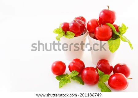 Sweet ripe plums with leaves