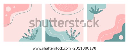 Editable abstract nature background on pastel color for social media post, feed template, banner, poster, flyer, cover. Set of trendy modern organic shapes background with copy space text.