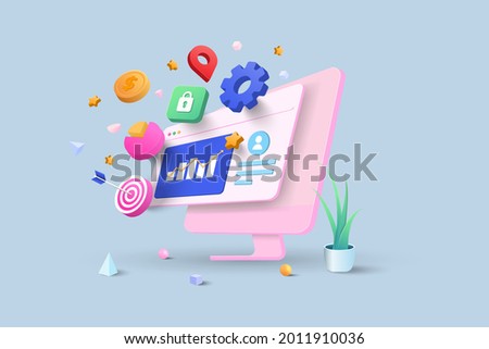 SEO Optimization, web analytics and seo marketing social media concept. 3d vector illustration Royalty-Free Stock Photo #2011910036