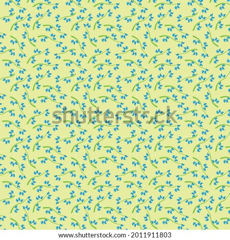 Beautifull pattern made out of green twigs with blue leaves against a light background.