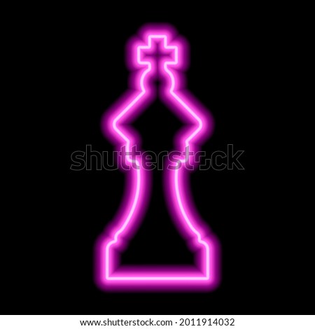 Neon pink contour chess figure queen on a black background. Illustration