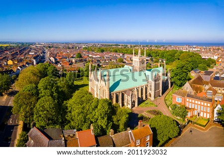The aerial view of Great Yarmouth Minster in sunny summer day, UK