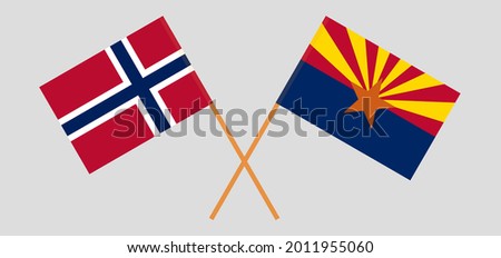 Crossed flags of Norway and the State of Arizona. Official colors. Correct proportion
