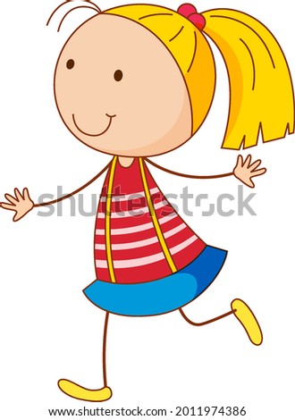 A girl cartoon character in doodle style isolated illustration