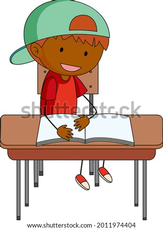 A boy doing homework doodle cartoon character illustration