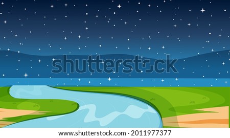 Blank nature landscape with river scene at night time illustration