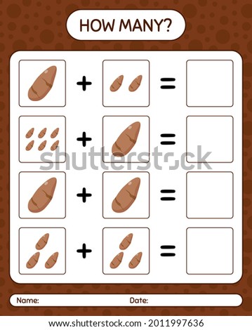 How many counting game with yam root. worksheet for preschool kids, kids activity sheet, printable worksheet
