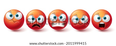 Emoji angry face vector set. Emojis emoticon mad, evil, angry and cruel red icon collection isolated in white background for graphic elements design. Vector illustration
 Royalty-Free Stock Photo #2011999415