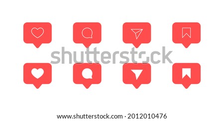 Like, Comment, Share and Save on Speech Bubbles. Social Media Menu Icon Vector Royalty-Free Stock Photo #2012010476