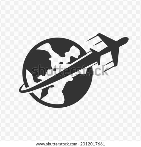 Transparent airplane on earth icon png, vector illustration of an earth icon in dark color and transparent background(png)