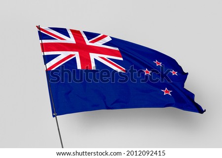 New Zealand flag isolated on white background. National symbol of New Zealand. Close up waving flag with clipping path.