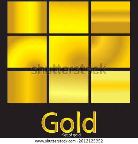 Set of gold foil texture background. Golden, copper,