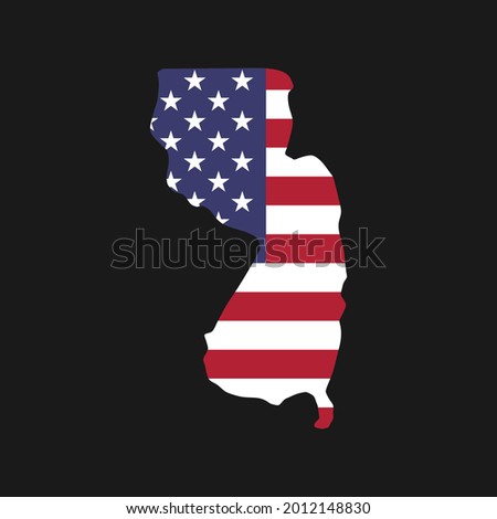 New Jersey state map with American national flag on black background