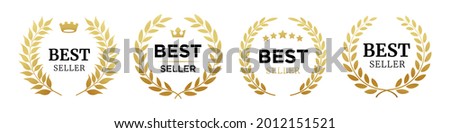 Set of badge best seller, best choice, best price, best quality. Gold logo design with wreath laurel. Vector illustration eps 10 Royalty-Free Stock Photo #2012151521