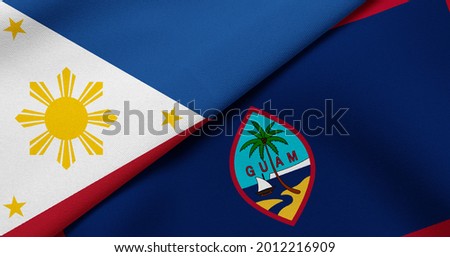 Flag of Philippines and Guam - 3D illustration. Two Flag Together - Fabric Texture