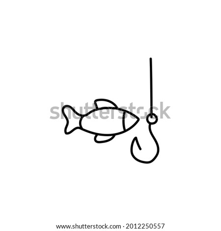 Fishing and hook icon in flat black line style, isolated on white background 