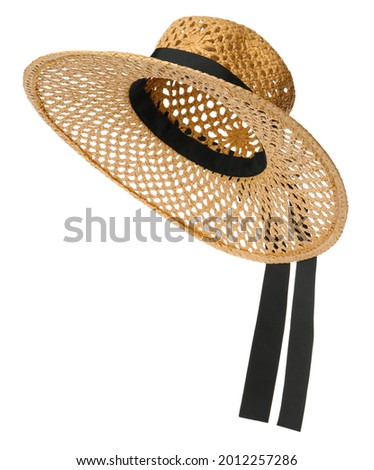 Stylish straw hat isolated on white. Fashionable accessory Royalty-Free Stock Photo #2012257286