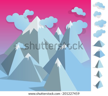 Geometric illustration of  iceberg mountain landscape colourful with used elements set like clouds and mountains - EPS