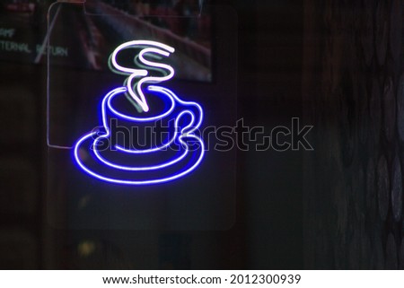 neon sign cup coffee showcase window cafe .concept cafe business marketing 