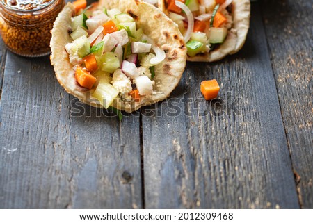 taco doner kebab tacos flatbread vegetable on the table healthy meal snack copy space food background